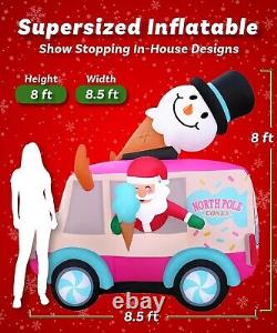 Christmas Inflatables Large 8ft Tall Santa Ice Cream Truck Inflatable Outdo