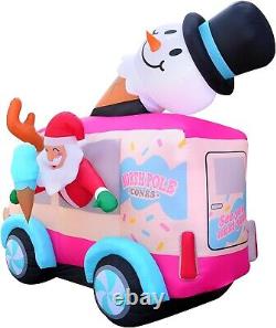 Christmas Inflatables Large 8ft Tall Santa Ice Cream Truck Inflatable Outdo