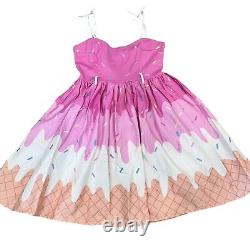 Collectif Jade Vintage Inspired Ice Cream Swing Dress Large/14 Pink White Summer