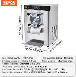 Commercial Ice Cream Machine 1400W 20/5.3 GPH Hard Serve Ice Cream Maker with LE