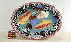 DROLL DESIGNS Large Hand painted Oval platter Cherry Pie Ice cream cone Cupcakes