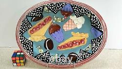 DROLL DESIGNS Large Hand painted Oval platter Cherry Pie Ice cream cone Cupcakes