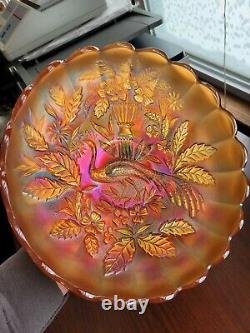 Dark Marigold Northwood Carnival Glass Peacock & Urn Large Ice Cream Bowl
