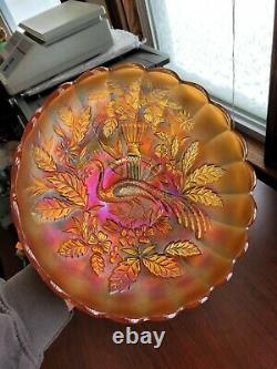 Dark Marigold Northwood Carnival Glass Peacock & Urn Large Ice Cream Bowl