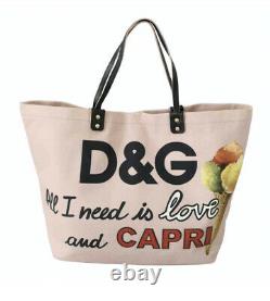 Dolce & Gabbana Pink Ice Cream Print Cotton Large Shopping Hand Tote Shopper Bag