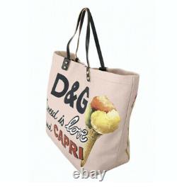 Dolce & Gabbana Pink Ice Cream Print Cotton Large Shopping Hand Tote Shopper Bag