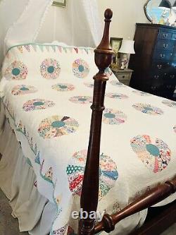 Dresden Plate Hand Quilted Quilt Ice Cream Border 1920's Fabrics 88x72