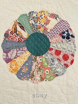 Dresden Plate Hand Quilted Quilt Ice Cream Border 1920's Fabrics 88x72