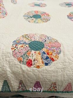 Dresden Plate Hand Quilted Quilt Ice Cream Border 1920's Fabrics 88x72