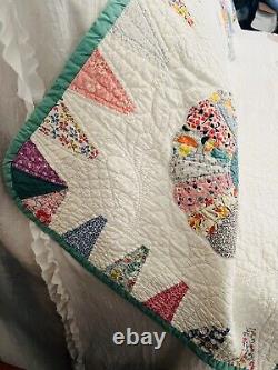 Dresden Plate Hand Quilted Quilt Ice Cream Border 1920's Fabrics 88x72