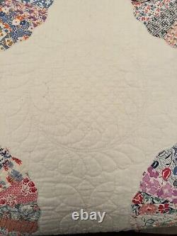 Dresden Plate Hand Quilted Quilt Ice Cream Border 1920's Fabrics 88x72
