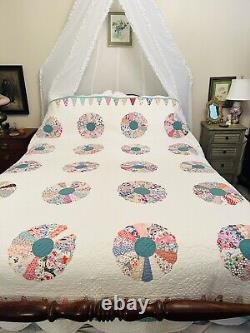 Dresden Plate Hand Quilted Quilt Ice Cream Border 1920's Fabrics 88x72