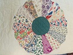 Dresden Plate Hand Quilted Quilt Ice Cream Border 1920's Fabrics 88x72