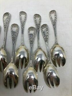 Durgin Chrysanthemum Sterling Silver 13 pc Large Ice Cream Slice Forks Set