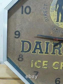 Early Dairylea Ice Cream Large 19 Dairy Farm Milk Store Metal Clock Sign Rare