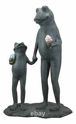 Ebros Large Aluminum Ice Cream Treat Father and Son Frogs Garden Statue 19 Tall