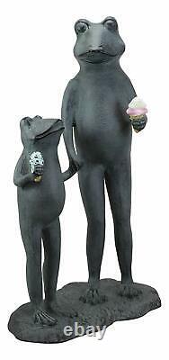 Ebros Large Aluminum Ice Cream Treat Father and Son Frogs Garden Statue 19 Tall