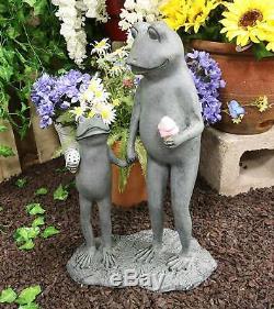 Ebros Large Ice Cream Treat Father and Son Frogs Garden Statue 19 Tall