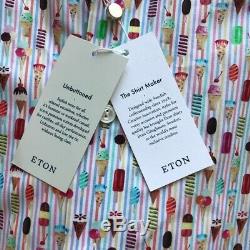 Eton Contemporary Fit Print Dress Shirt Ice Cream Size Large 42 Neck 16.5