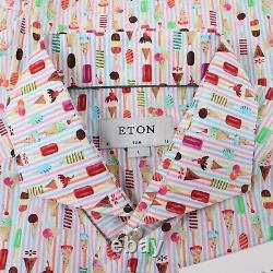 Eton NWT Sport Shirt Size 16 41 L Slim Fit In Bold Multicolor Ice Cream Print