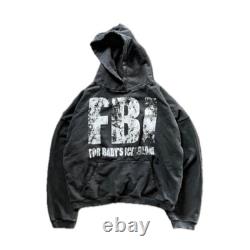 FBI For Baby's Ice Cream Ripped Hoodie High-Quality Black Cotton Hooded Pullover