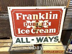 FRANKLIN ICE CREAM LARGE PORCELAIN SIGN 40x30 ORIGINAL UNCLEANED AS FOUND