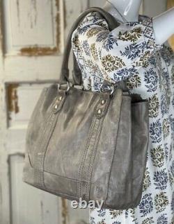 FRYE MELISSA Ice Gray PullUp Leather Tote Carryall Shoulder Handbag Purse Laptop