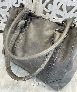 FRYE MELISSA Ice Gray PullUp Leather Tote Carryall Shoulder Handbag Purse Laptop