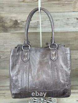 FRYE MELISSA Ice Gray Pull-Up Leather Tote Carryall Shoulder Bag Padded Pocket