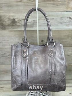 FRYE MELISSA Ice Gray Pull-Up Leather Tote Carryall Shoulder Bag Padded Pocket