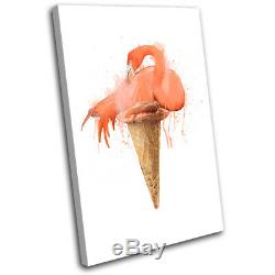 Flamingo Ice Cream Abstract Animals SINGLE CANVAS WALL ART Picture Print
