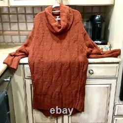 Free People Ice Cream Tunic Chenille Cable Oversize Sweater Cowlneck Brown L NWT
