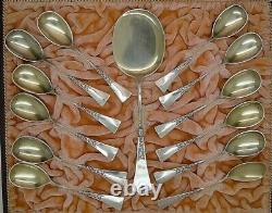 GERMAN 800 SILVER 13pc LARGE ICE CREAM SET FITTED BOX ART NOUVEAU JOHAN BECK