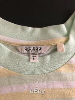Guess x Asap Rocky Ice Cream & Cotton Candy Green/Yellow Striped T-Shirt Large