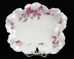 Haviland Limoges Long Stem Large Pink Roses Leaf Shaped Ice Cream Tray, 9 1/2