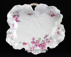 Haviland Limoges Long Stem Large Pink Roses Leaf Shaped Ice Cream Tray, 9 1/2