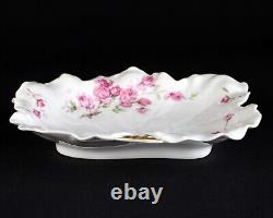 Haviland Limoges Long Stem Large Pink Roses Leaf Shaped Ice Cream Tray, 9 1/2