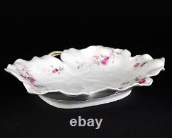 Haviland Limoges Long Stem Large Pink Roses Leaf Shaped Ice Cream Tray, 9 1/2