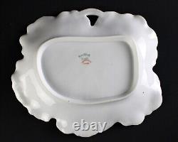 Haviland Limoges Long Stem Large Pink Roses Leaf Shaped Ice Cream Tray, 9 1/2