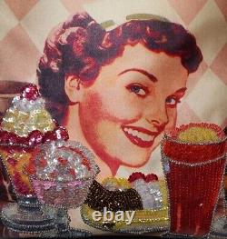 ISABELLA FIORE RARE WHATS THE SCOOP 50's DINER ICE CREAM BEADED, SEQUINED HANDBAG