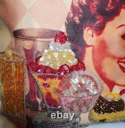 ISABELLA FIORE RARE WHATS THE SCOOP 50's DINER ICE CREAM BEADED, SEQUINED HANDBAG