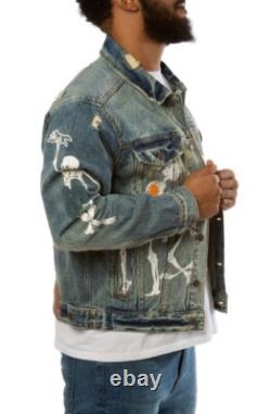 IceCream BBC Men's Dancing Bones Blue Denim Distressed Jacket Size Large