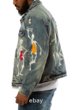 IceCream BBC Men's Dancing Bones Blue Denim Distressed Jacket Size Large