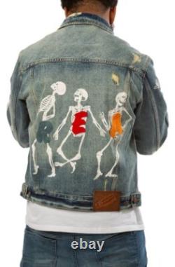 IceCream BBC Men's Dancing Bones Blue Denim Distressed Jacket Size Large