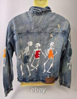IceCream BBC Men's Dancing Bones Blue Denim Distressed Jacket Size Large
