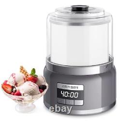 Ice Cream Maker, 2.1-Quart Automatic Ice Cream Machine with LED Large Grey