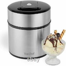 Ice Cream Maker Machine with Large 2L Removable Inner Bowl and Stainless VonShef