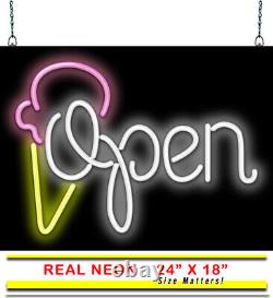 Ice Cream Open Neon Sign Large 24w x 18h Real Neon Attracts More Customers