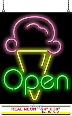 Ice Cream Open Neon Sign Large 24w x 30h Real Neon Attracts More Customers