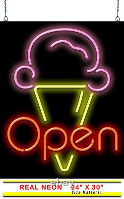 Ice Cream Open Neon Sign Large 30 x 24 Size Real Neon Attracts Customers
